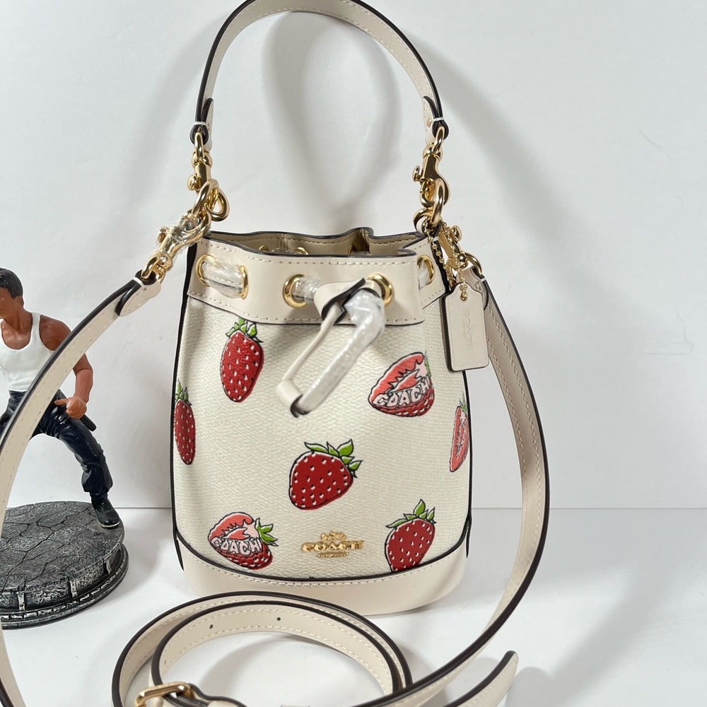 NWT！COACH MINI BUCKET BAG WITH STRAWBERRY PRINT (COACH CAL11) - Picture 3 of 6